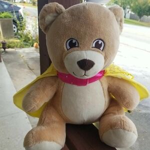 Build A Bear Teddy Plush Tan White BAB 15” Big Eyes+My Lil Pony Yellow Cape